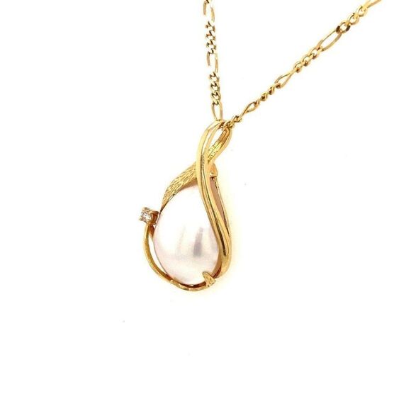 14k Mabe Pearl/Diamond Pendant Necklace - Picture 3 of 10